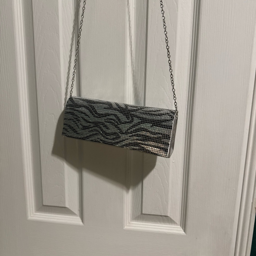 Metallic Zebra-Pattern Evening Clutch in Silver